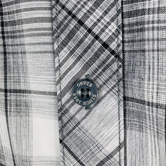 Orvis Size Large Classic Collection Short Sleeve Woven Plaid Button Shirt Gray - Picture 3 of 4